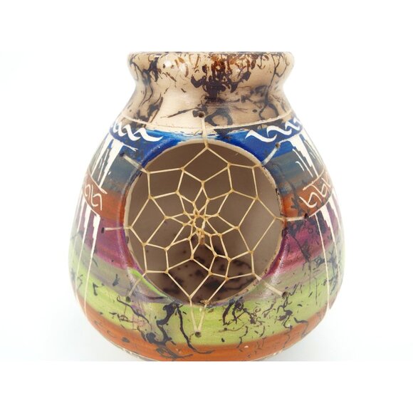 Navajo Horsehair Pottery Dreamcatcher Vase Signed by C. Smith - Picture 6 of 9